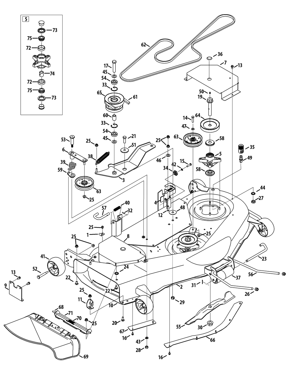 Mower Deck - 50-Inch Stamped Diagram and Parts List for 19A40013 (50Inch-100)(2011) Cub Cadet Lawn Tractor